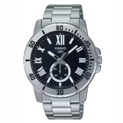 Casio General MTP-VD200D-1B Silver Stainless Steel Band Men Watch